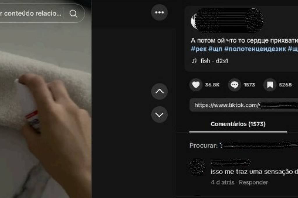 A imagem mostra uma interface de vídeo ao vivo, onde à esquerda há uma mão tocando uma superfície clara, possivelmente uma parede ou um tecido. À direita, há uma seção de comentários com texto visível, incluindo uma pergunta sobre acessibilidade. O fundo é escuro, e a interface é típica de plataformas de streaming ou redes sociais.