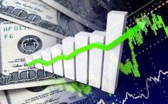 Arrow, Notas em dinheiro em dinheiro e indicadores do mercado de ações (dinheiro, negócios, finanças, crise, sucesso, desvalorização, inflação) - Gráfico de economia