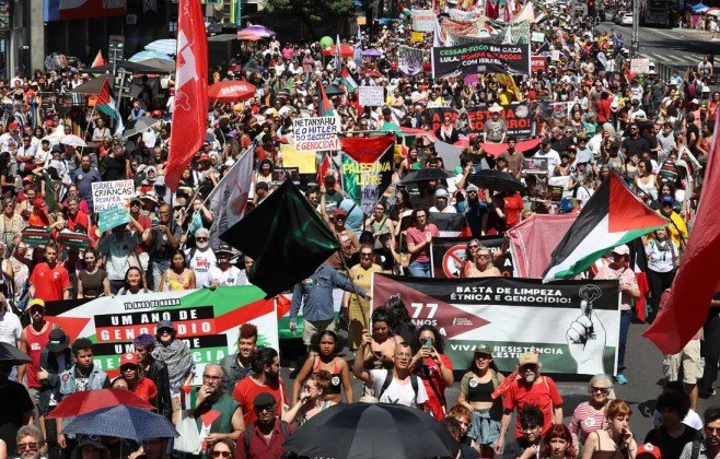 Ato pede libertação de ativistas de flotilha e medidas duras do Brasil