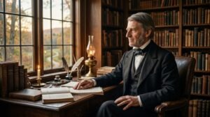 Frase do dia de Ralph Waldo Emerson, filósofo americano e transcendentalista: "Não vá aonde o caminho leva; vá onde não há caminho e deixe um rastro”