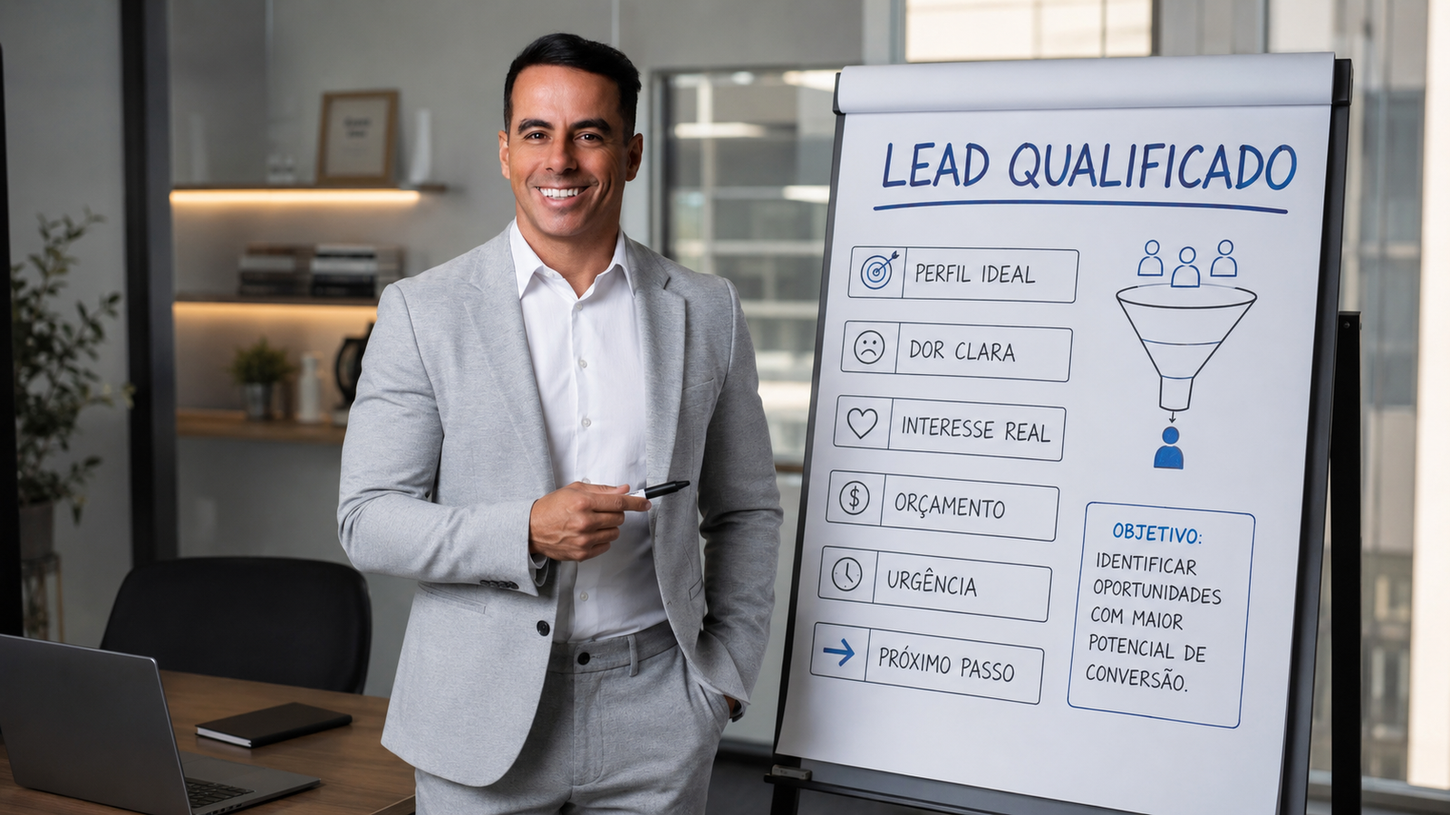 Giva Matias defende que a qualificação de leads deve ser baseada em dados objetivos e comportamento do potencial cliente, substituindo critérios subjetivos por uma estrutura comercial integrada e orientada por indicadores.